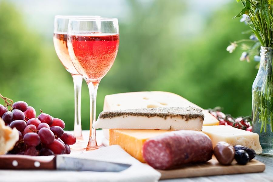 cheese and wine outdoors in summer, perfect simple meal