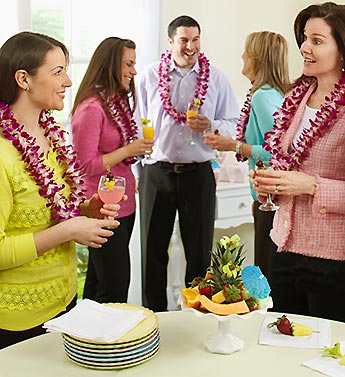 Hawaiian Luau Party with Cocktails and Leis Luau Themed Party