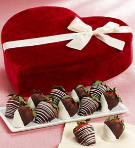 Chocolate Strawberries in Velvet Heart Box