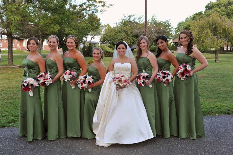 Kerri's Bridal Party Wearing Green Fall Bridesmaids Dresses