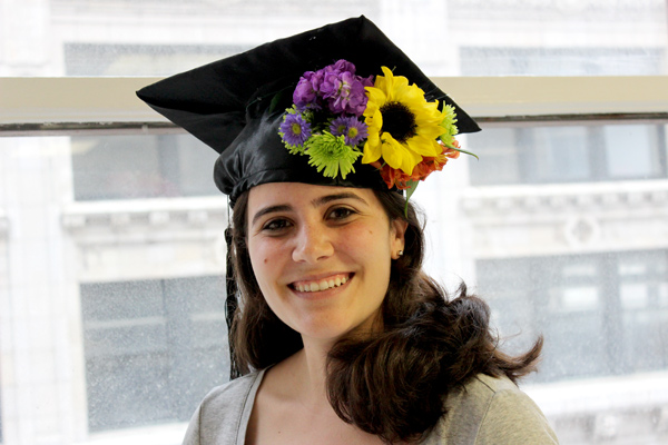 graduation cap with graduate wearing diy floral crown graduation cap