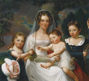 Mrs. Elizabeth Wurtz Elder and her Three Children Smiling