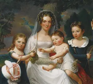 Mrs. Elizabeth Wurtz Elder and her Three Children Smiling