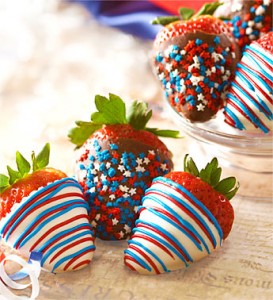 red, white, and blue chocolate covered strawberries