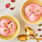 a photo of strawberry rose water ice cream