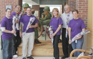 red, white, and blue bouquets for veterans