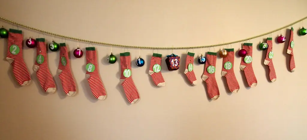 DIY Advent Calendar With Christmas Ornaments and Socks