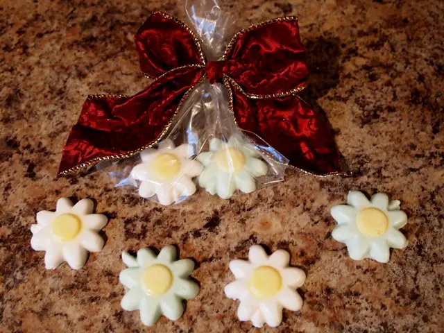 DIY Flower Soap Wrapped in a Plastic Bag and Tied With a Festive Bow