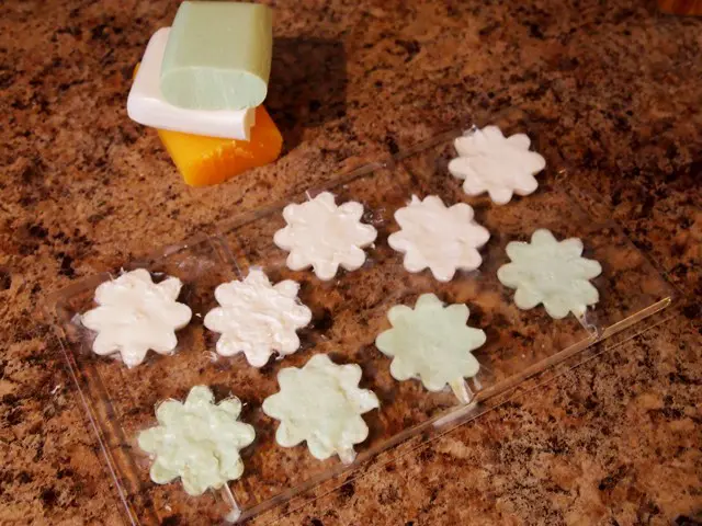 Melted Soap Pressed Into Flower-Shaped Candy Molds