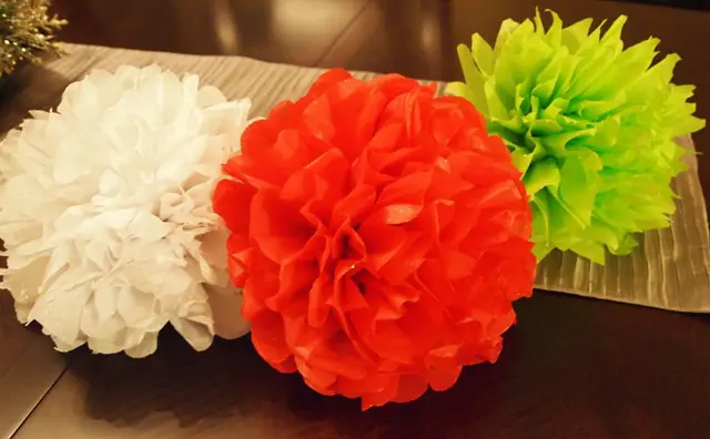 Tissue Paper Flower Ornaments in Rose and Poinsettia Shapes