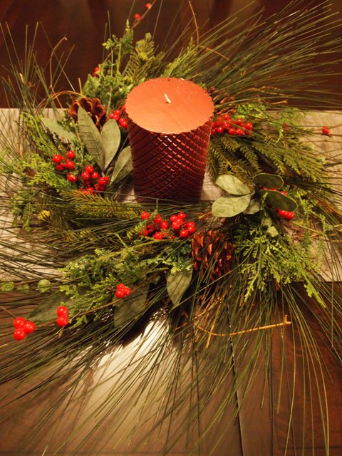 where to hang a wreath with Pine Wreath Used as a Centerpiece