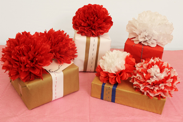 Tissue Paper Flowers Used as Gift Bows