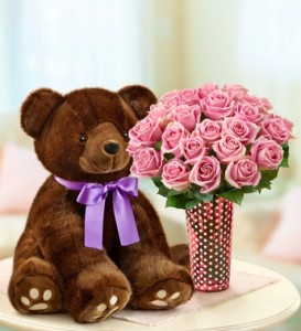 Oversize Sable Bear With Pink Roses