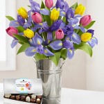 Mom's Fanciful Tulips and Iris Bouquet