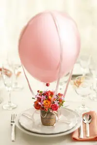 Pink and Orange Floral Hot Air Balloon Place Setting and Centerpiece