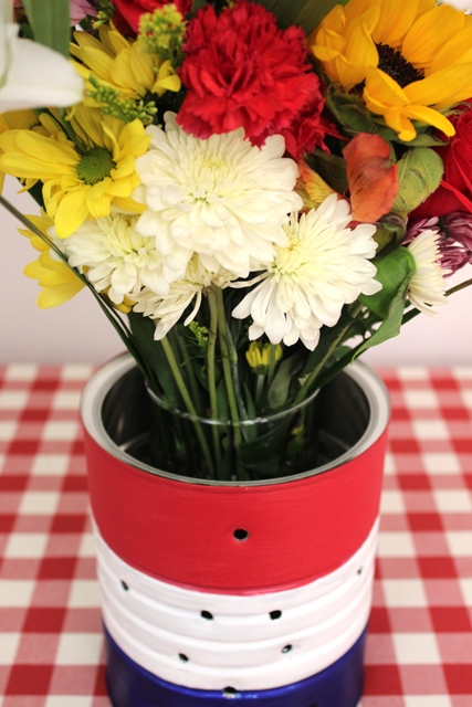 Flowers Placed in a DIY 4th of July Vase