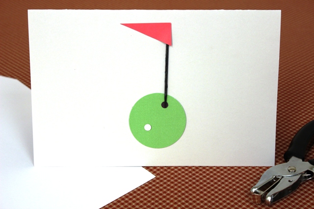 White Hole Punch Glued on Cardstock to Make Golf Ball for Golf Father's Day Card
