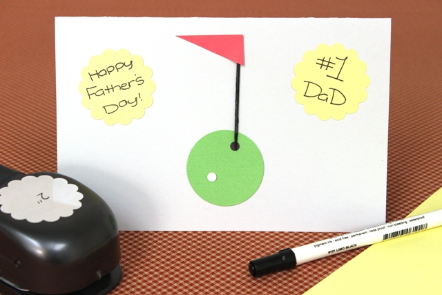 Yellow Hole Punches Used to Write Personal Message on Golf Father's Day Card