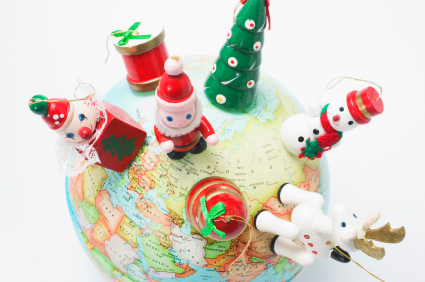 Christmas Ornaments on Globe