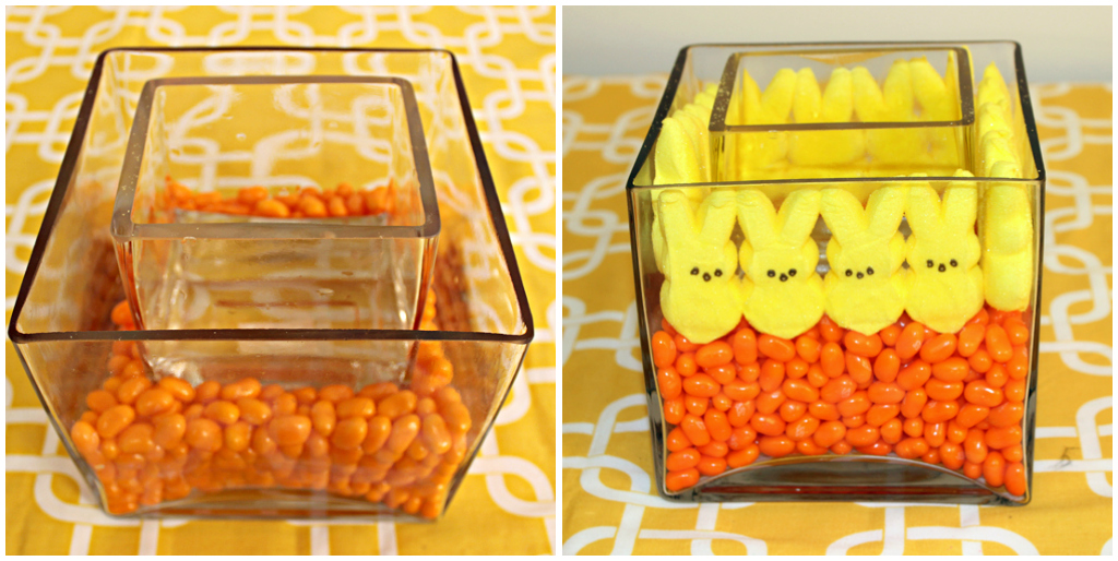 Easter Candy Centerpiece with filling vases with candy