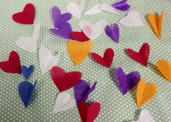 a photo of a diy photo vase: tissue paper hearts