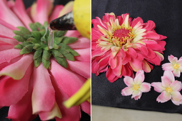 how to decorate a graduation cap with applying flowers to cap with hot glue