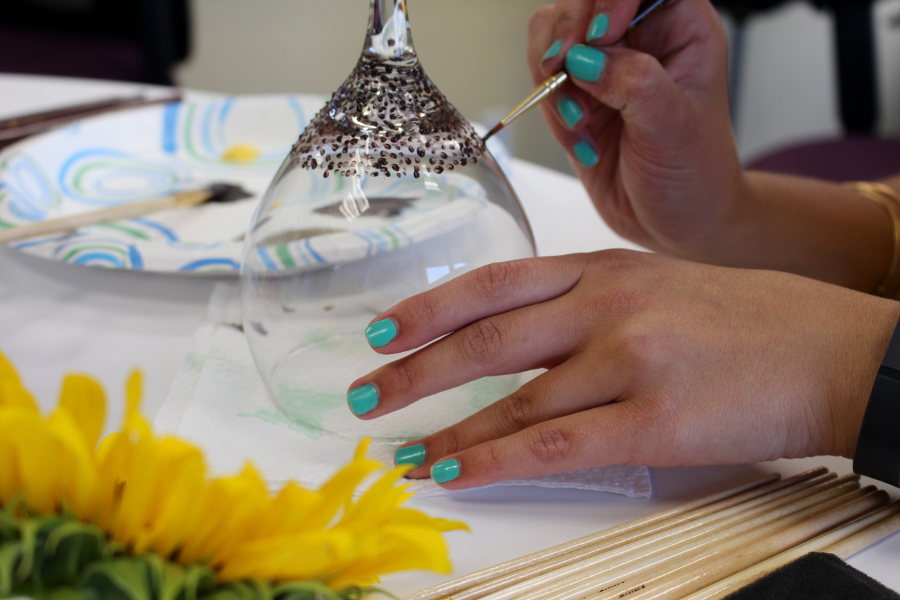 hand painted wine glasses with Sunflower Wine Glass Center