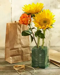 DIY Paper Bag Vase - Flowers in Floral Foam and Cellophane