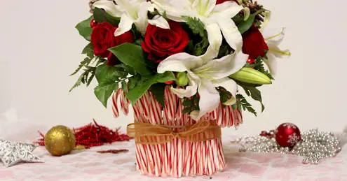 How to Make a Candy Cane Vase with Christmas Flowers