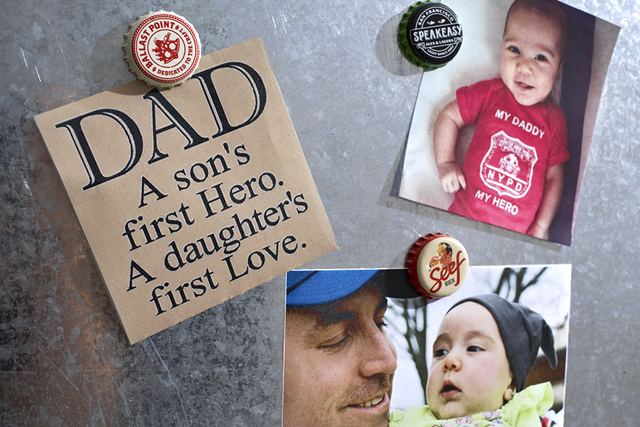 a photo of father's day crafts with beer cap magnets with photos