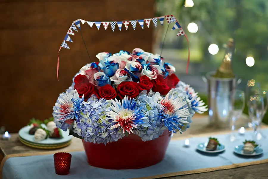 4th of july crafts with DIY red, white, & blue mini flag garland table decoration