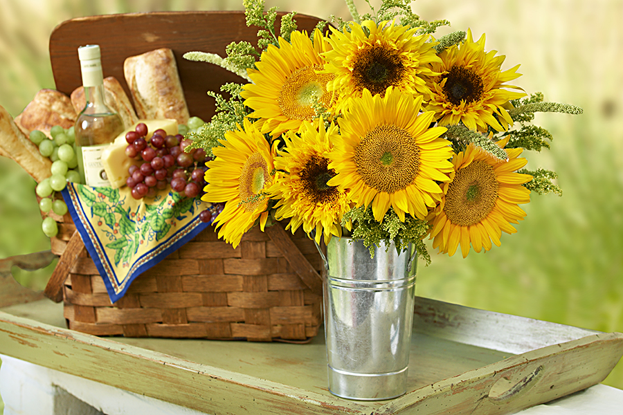 French Country Picnic Flowers and Basket