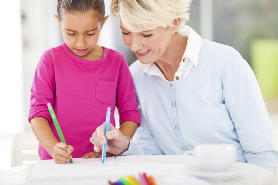 Grandma Coloring with Granddaughter