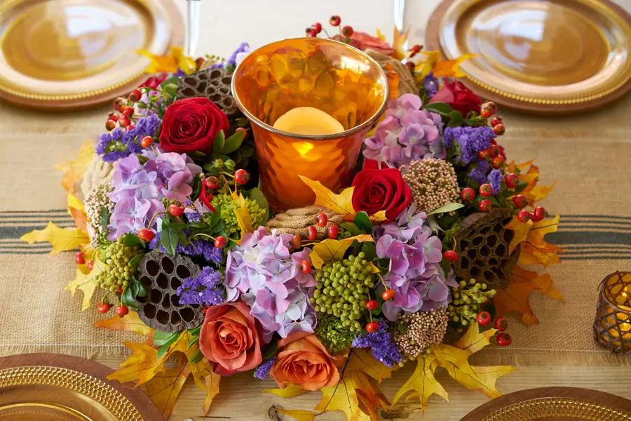 thanksgiving centerpiece ideas with Fall Wreath Centerpiece Top-Down View