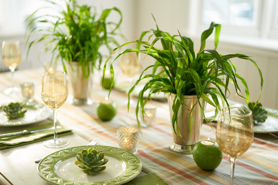 Ideas de centro de mesa de acción de gracias con centros de mesa de plantas verdes