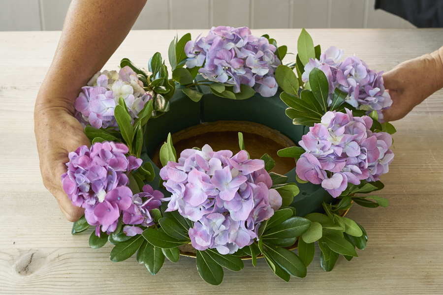 Step 3 Continued- Add large flowers (hydrangeas) all around