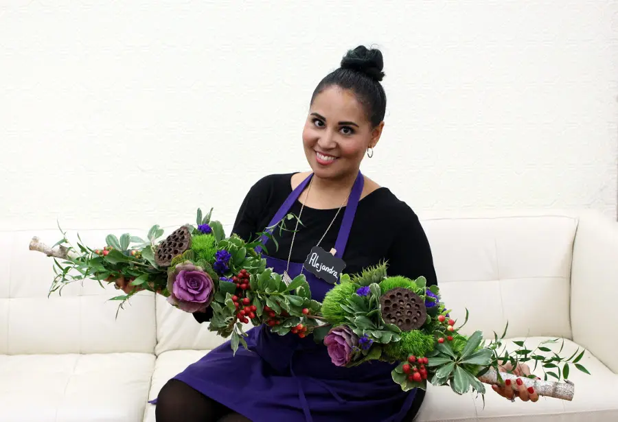 Alejandra with her finished birch branch centerpiece