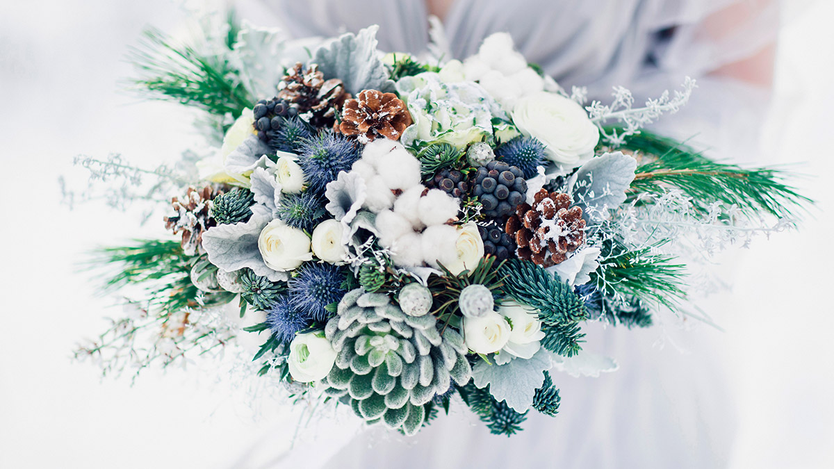 Evergreen and Magnolia Winter Centerpiece, Christmas Floral Arrangement,  Snowy Winter Flower Arrangement for Table