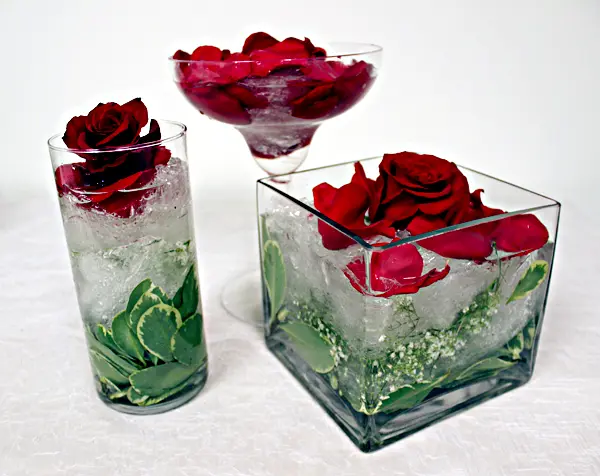 Winter Flower Arrangement Made with Saran Wrap and Roses