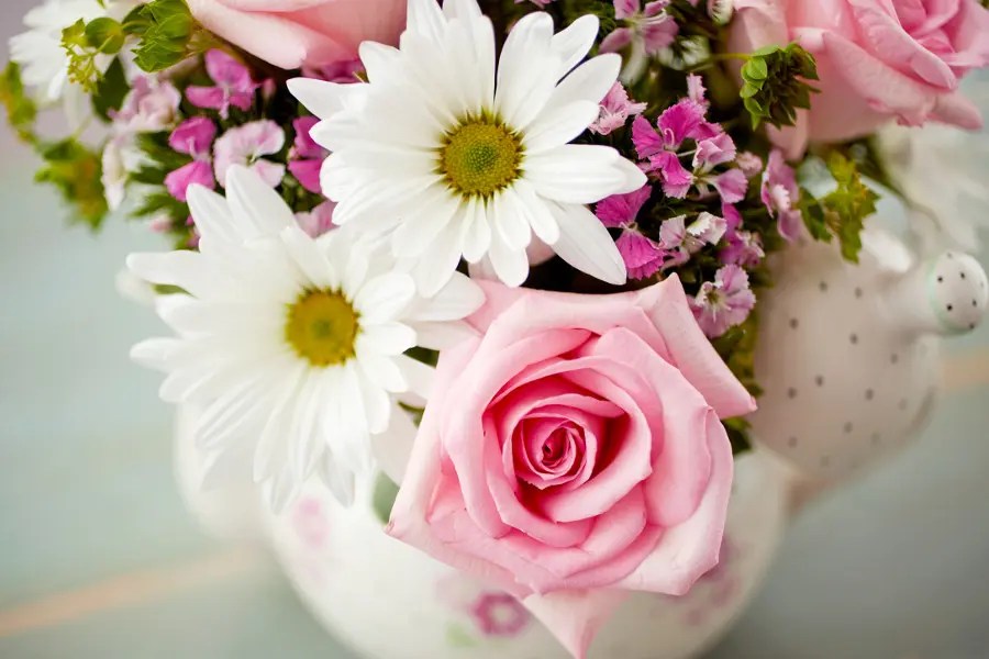 Mother's Day flower types with White Daisies & Pink Roses