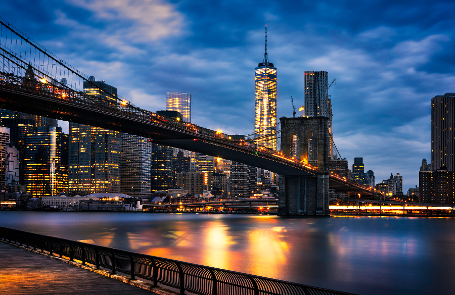 New York City - sunrise over manhattan brooklyn bridge