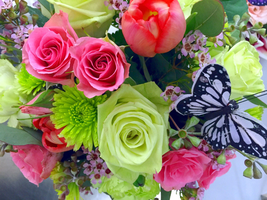 Pink & Green Roses with a Butterfly