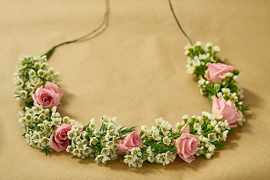 Roses and Wax flowers on crown