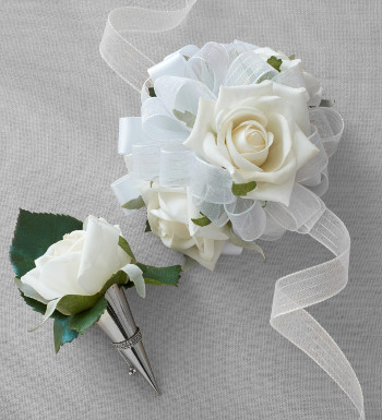 white-prom-corsage-and-boutonniere-rose