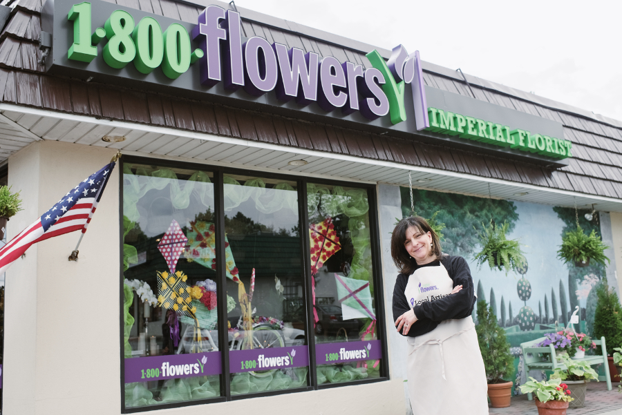 Ann Marie Pierce in Front of Her Baldwin, NY Flower Shop