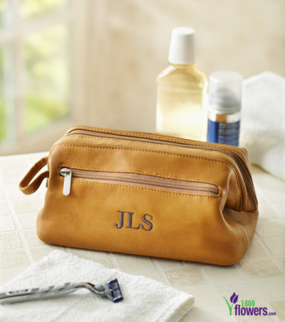 embroidered leather toiletry bag