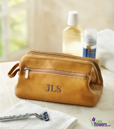 embroidered leather toiletry bag