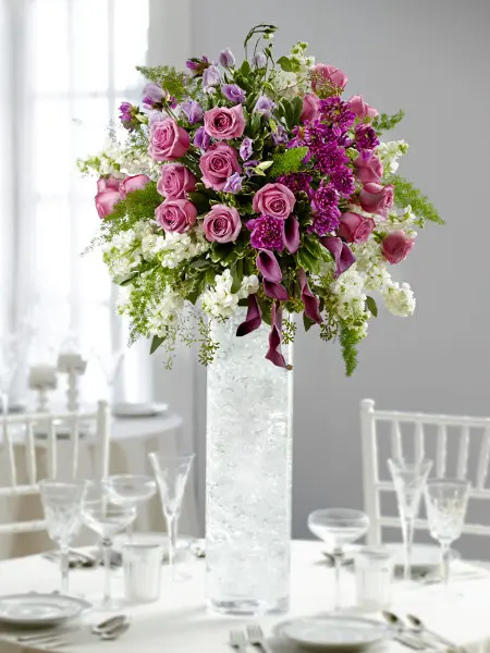 purple wedding flowers with purple wedding centerpiece
