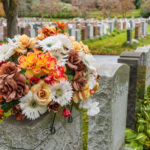 Flowers on tombstone