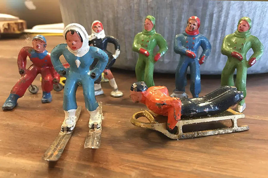 Vintage Metal Winter Skater Figurines